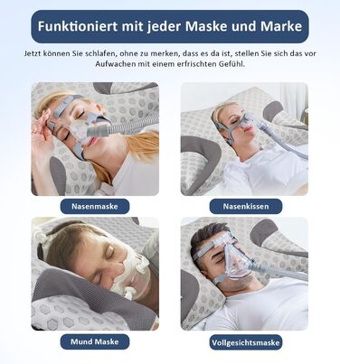 Подушка Hydomi CPAP з ефектом пам'яті для бокового сну, зменшує тиск і витоки повітря маски, ортопедична для апное сну, підтримка шиї для спини, бокового та шлункового сну, розмір King (64x38x10,5 см)