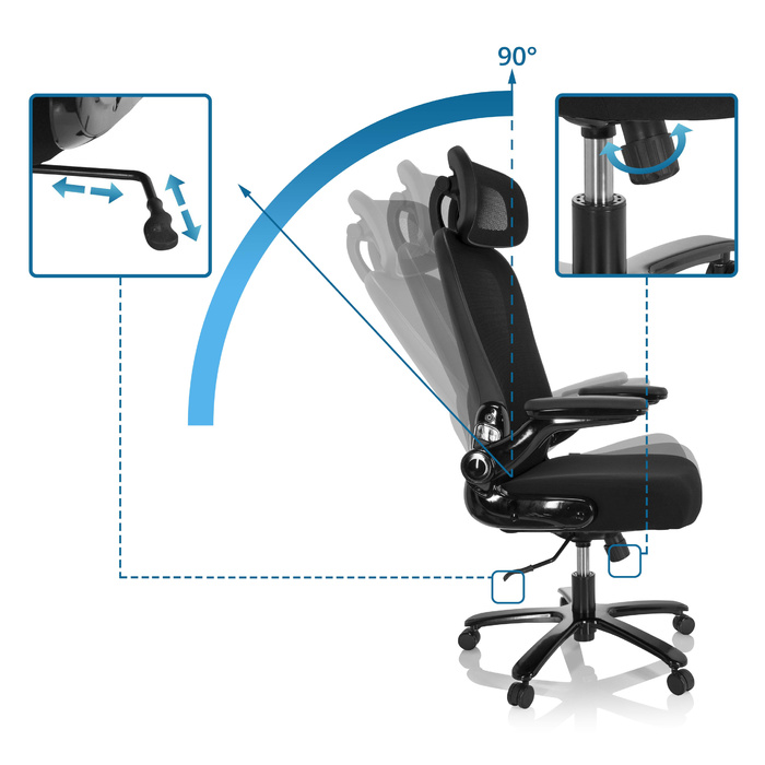 Надміцне крісло / офісне крісло INSTRUCTOR SW I PRO - XXL сітка / тканина чорна hjh OFFICE