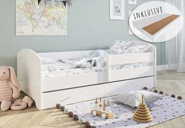 Дитяче ліжко Kids Collective 140x70 см з матрацом, висувним ящиком, бортиком та ламелями, біле