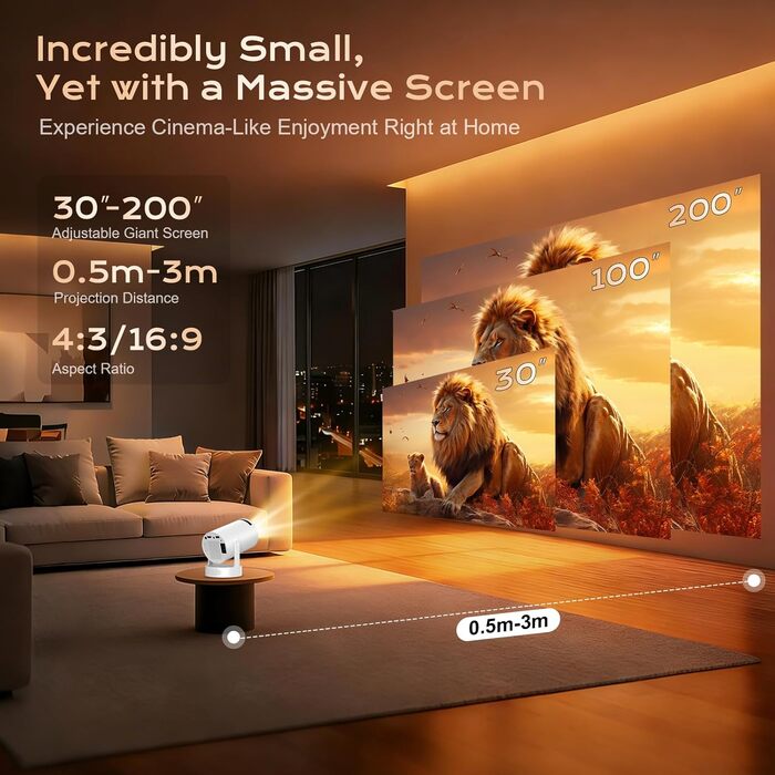 Міні-проектор 4K 1080p Full HD з Android 12.0, Wi-Fi 6, Bluetooth 5.4, автоматичною корекцією трапеції та вбудованим динаміком 5 Вт - для домашнього кінотеатру та вулиці