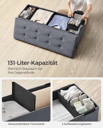 Складаний пуф SONGMICS з місцем для зберігання, оксамитовий, 110x38x38 см, до 300 кг, сіро-грифельний, для вітальні, спальні, передпокою