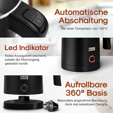 Чайник туристичний LEBENLANG Edelstahl 0.5 л, чорний - компактний, енергоефективний, без BPA