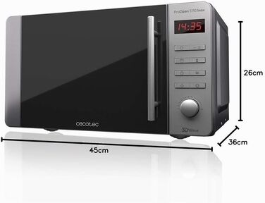 Мікрохвильова піч Cecotec Proclean 5010 Inox Wave, 20 л, 1150 Вт, з грилем, технологія 3DWave, LED-дисплей, нержавіюча сталь