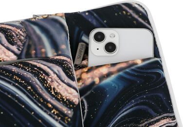 Чохол-сумка для ноутбука 15-15.6 дюймів із захистом 360°, 3 кишенями та ременем для багажу, принт Сонце, Місяць та Зірки (темно-синій/чорний мармур)