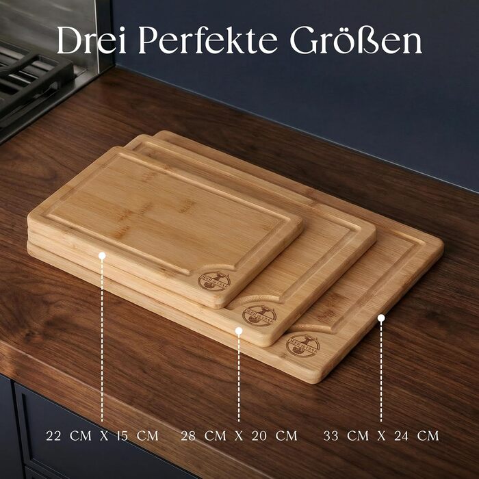 Набір дощок для нарізання Deer & Oak з бамбука XXL та велика (43x30 & 38x25 см) – 2 дерев'яні дошки для м'яса та овочів + ніж (3 предмети)