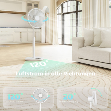 Підлоговий вентилятор з дистанційним керуванням та 12 швидкостями, регульована висота, білий
