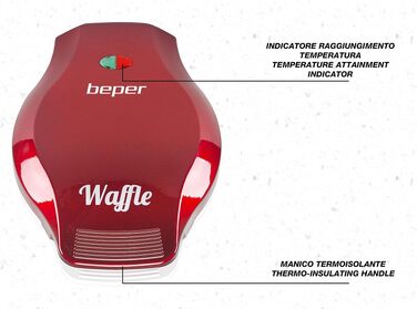 Вафельниця Beper для приготування 5 вафель одночасно, антипригарне покриття, 18 см, 800-1100 Вт, червоно-біла