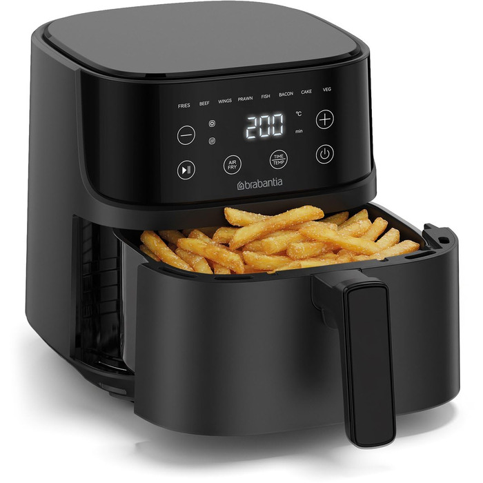 Аерофритюрниця Brabantia Airfryer XL 4 л, 1700 Вт, цифровий сенсорний дисплей, 8 програм, без PFAS, чорна, BBEK1134