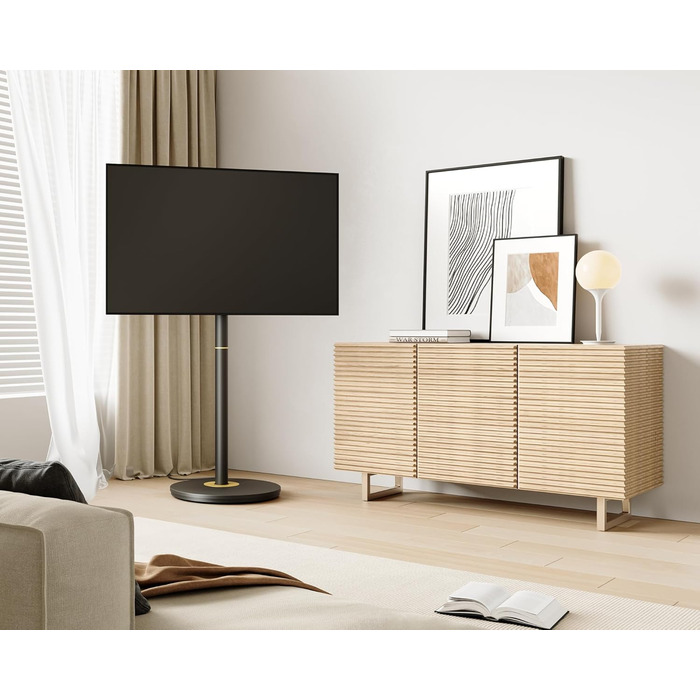 FITUEYES мобільна стійка для телевізора 32-65'' з коліщатками, регульована по висоті, мінімалістичний дизайн, для дому та офісу