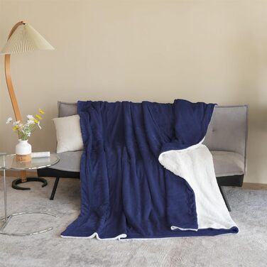 Плед флісовий Good Nite Sherpa 200x230 см, темно-синій, теплий м'який зимовий плед для дивану та ліжка