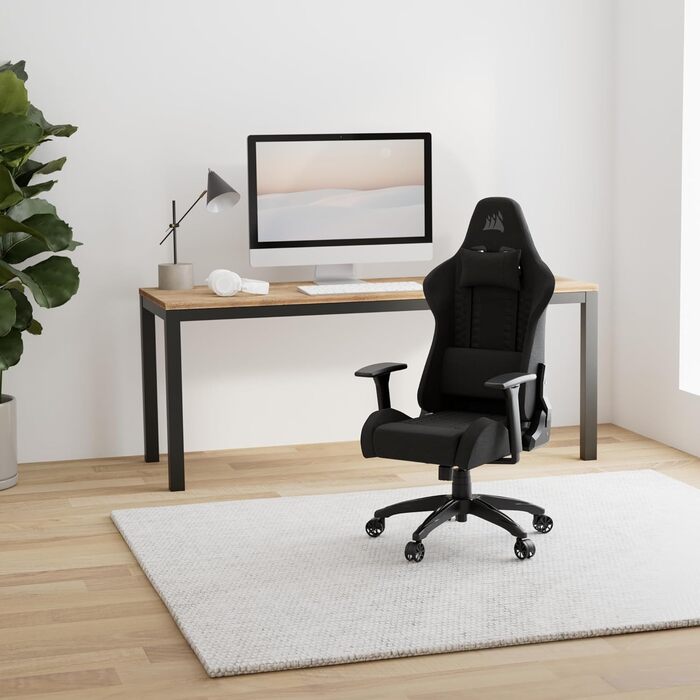 Ігрове крісло Corsair TC100 Relaxed, текстильне, чорне, ергономічне, з подушкою для попереку та знімною подушкою для шиї з memory-піни, регульовані підлокітники, стиль автоспорту