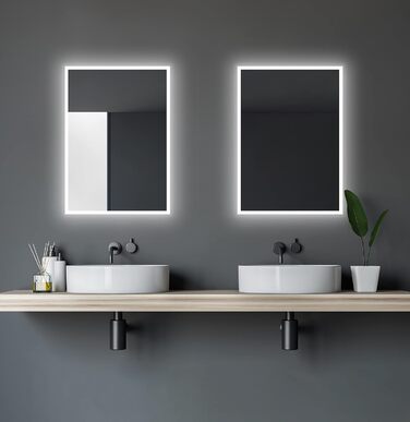 Дзеркало для ванної кімнати Talos з підсвічуванням 50x70 см - LED дзеркало з світловою рамкою, вологостійке (алюмінієва рама), нейтральний білий світ (4200K)