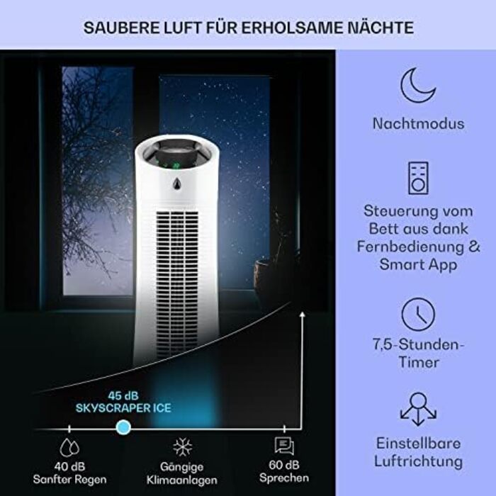 Мобільний кліматичний пристрій Klarstein Skyscraper Ice Smart 4-в-1: охолоджувач повітря, вентилятор, зволожувач, іонізатор, 6 л, 30 Вт, таймер, білий