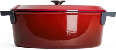 Чавунна жаровня Woll з кришкою та силіконовими ручками, 34x26 см, 7,5 л, для всіх типів плит, індукційна, духовка до 250°C, червона