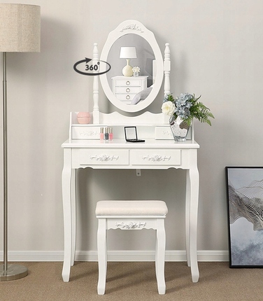 Туалетний столик з дзеркалом та пуфом Care Life, 40 x 75 x 147 см, білий
