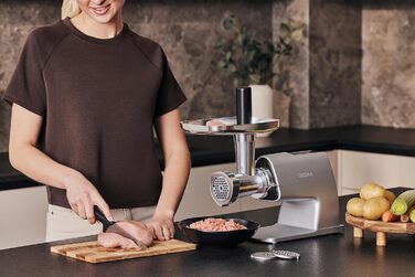 Електрична м'ясоподрібнювач ZEEGMA MOLEN MASTER 2500W з 3 дисками з нержавіючої сталі, насадка для ковбас та овочешкребкою, функція зворотного ходу, сенсорний дисплей