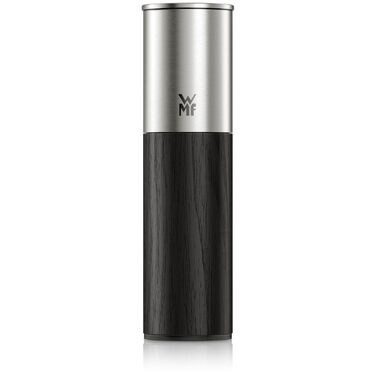Мельниця для спецій WMF Nature Pro: сіль та перець, керамічний млин, регулювання помелу, арома-кришка, нержавіюча сталь та дерево, чорний колір