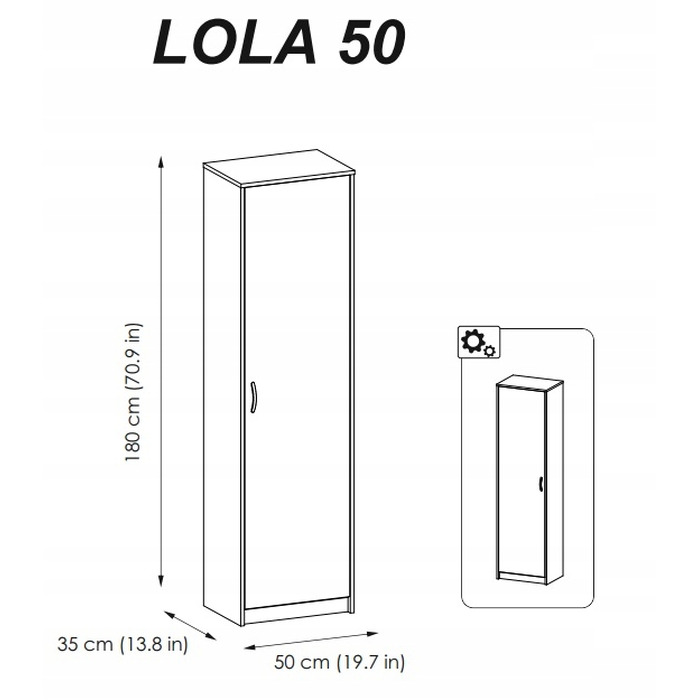 Вузька шафа-пенал LOLA 50 см, закрита, біла (50x180x35 см)