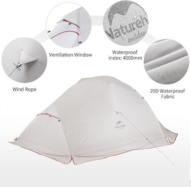 Намет Naturehike Cloud-Up 3 для трьох, ультралегкий, туристичний, для походів і кемпінгу