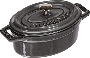 STAUB Міні-кокот овальний з кришкою, 11 см, 0,25 л, для індукції, матова чорна емаль всередині, графітово-сірий