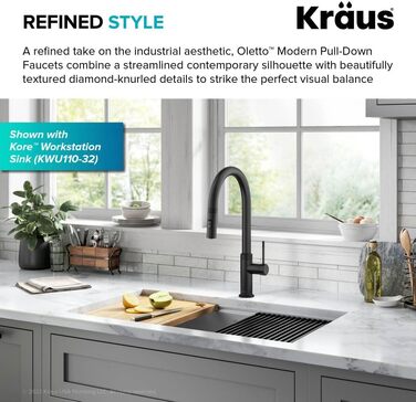 Змішувач кухонний Kraus KPF-3104SFS Oletto чорний матовий з витяжкою, 44 см