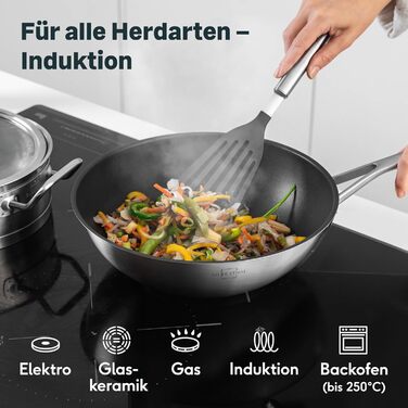 Wok Silberthal з нержавіючої сталі з індукційним дном (28 см) - для смаження та смаження у фритюрі, сумісний з усіма плитами, до 400°C, з кришкою