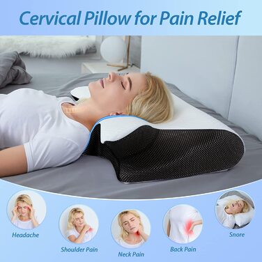 Ортопедична подушка HOMCA 2 в 1 з Memory Foam для сну на спині, боці та животі, 60x40x12/14 см, чорна