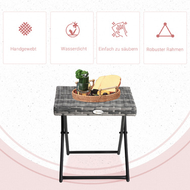 Outsunny Garden Table Poly Rattan Складаний журнальний столик Металевий каркас Сірий 40x40x40см