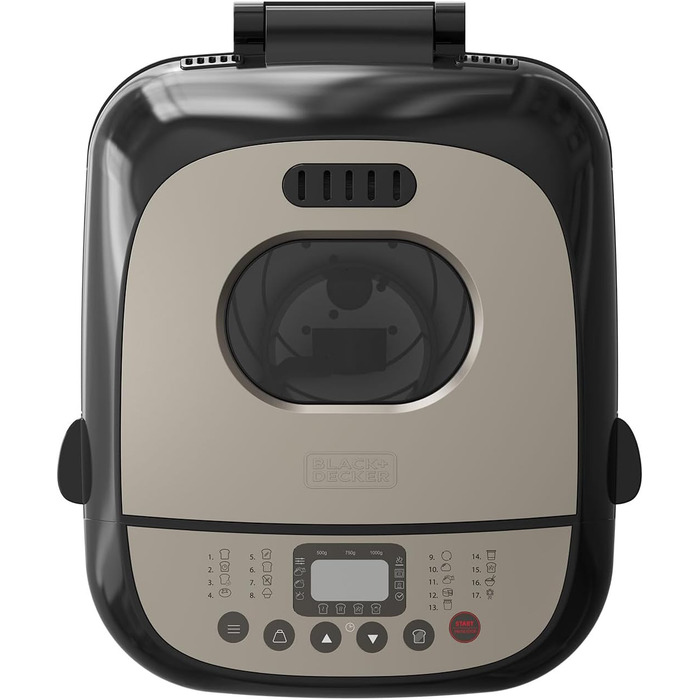 Хлібопечка BLACK+DECKER BXBM600E з 17 програмами для хліба, йогурту, випічки та джему | Потужність 600W | Регулювання ваги випічки до 1 кг | 15 годин програмування | Знімний контейнер для випічки