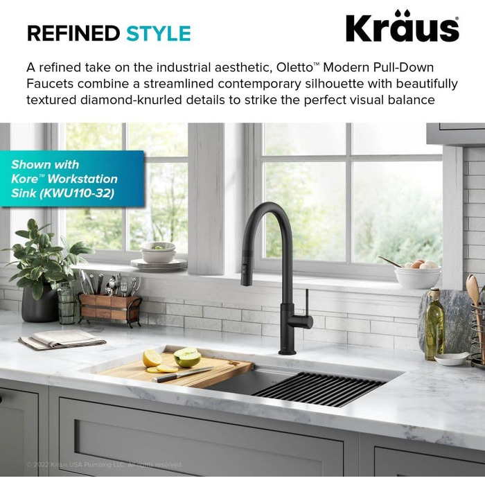Змішувач кухонний Kraus KPF-3104SFS Oletto чорний матовий з витяжкою, 44 см
