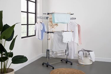 UMUZI CLEANING Високий сушар для білизни 3 рівня, мобільний вішак для сушіння та зберігання одягу з колесами, компактний, 14,49 м