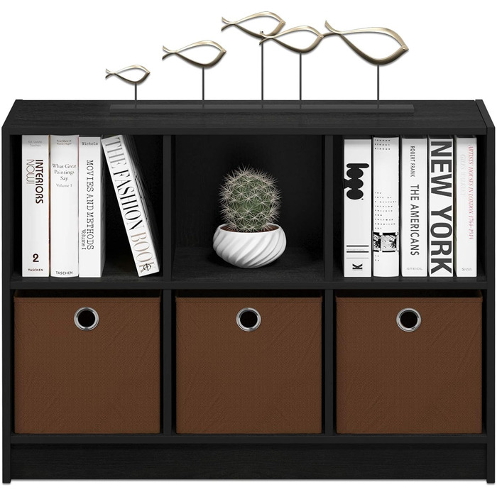 Книжкова шафа Furinno Basic на 6 полиць з 3 ящиками, дерево, колір американо/середньо-коричневий, 30×80×60 см