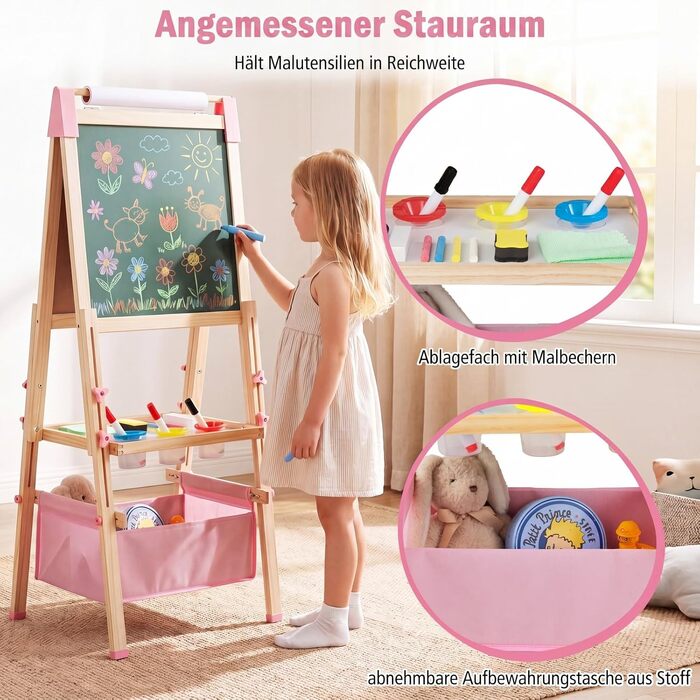 Дитячий мольберт 3-в-1 для малювання та творчості DREAMADE, рожевий