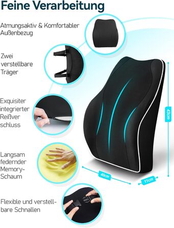 Ергономічна подушка для спини Travel Ease з пам'яттю форми, ортопедичне лордозне підтримувальне подушка для офісного та комп'ютерного стільця, антистатичний і гіпоалергенний чохол, чорна