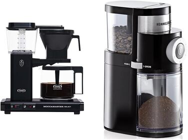Кавоварка Moccamaster KBG Select 1.25 л 1520 Вт матова чорна + кавомолка Rommelsbacher EKM 200, 250 г, 110 Вт, комплект для приготування кави
