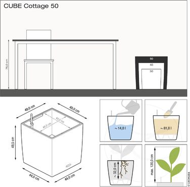 Вазон Lechuza Cube Cottage 30, 30x30x30 см, система автополиву, пісочно-коричневий