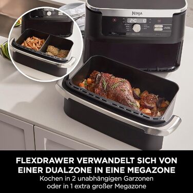 Аерофритюрниця Ninja Foodi FlexDrawer Dual Zone 10,4 л, 7-в-1, з антипригарним покриттям, знімним роздільником, чорна, AF500EU