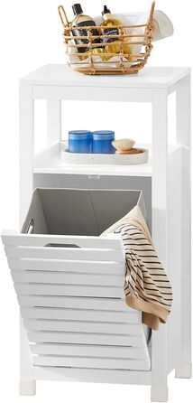 Шафа для білизни SoBuy BZR67-W з висувним мішком, білий, 42x90x30 см – кошик для прання, органайзер для ванної