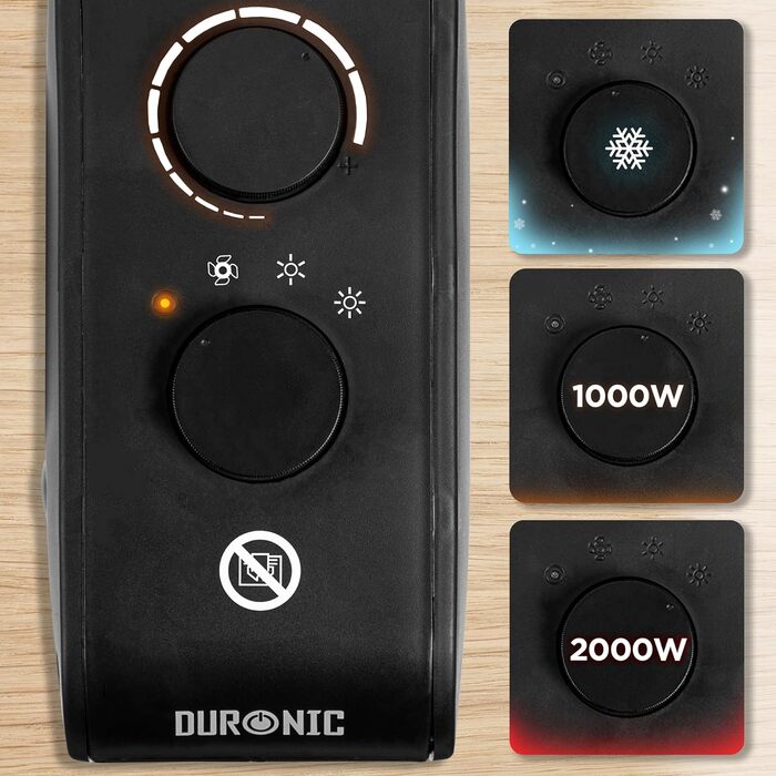 Електрообігрівач Duronic HV21 2000Вт з термостатом, енергозберігаючий, з захистом від перегріву, компактний та портативний, вертикальний і горизонтальний, для дому, офісу, спальні