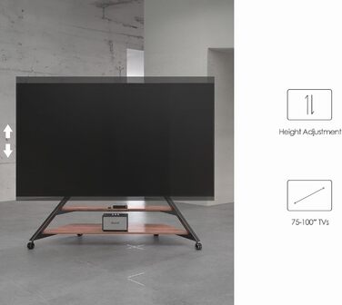 Мобільна TV стійка FITUEYES Design для телевізорів 75-100 дюймів, до 85 кг, регульована висота (14 положень), з полицею та кабель-менеджментом