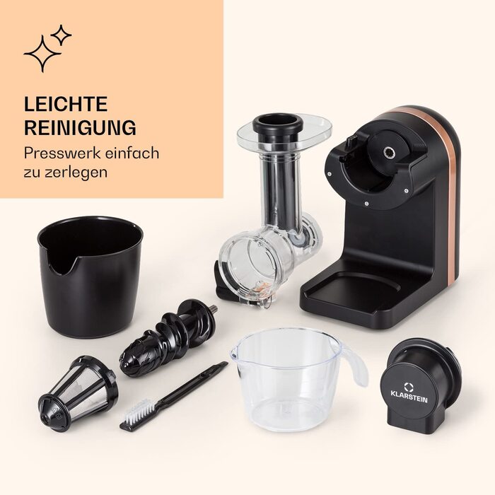 Соковижималка Klarstein Bella Elegance, 200 Вт, 400 мл, BPA-free, чорна, антиковзка, легке очищення