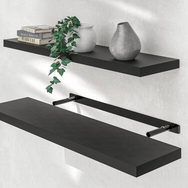 Полиця настінна Casaria Holz Schwarz 90 см для кухні, вітальні, коридору - чорна матова, витримує до 15 кг