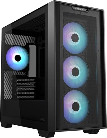 Корпус для ПК ASUS A21 Plus TG ARGB чорний microATX, з ARGB вентиляторами, сітчастою передньою панеллю, підтримкою прихованих розʼємів на материнській платі, радіатора 360 мм і відеокарт до 380 мм