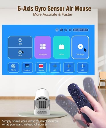 Міні проектор Alwtniet 4K з Wi-Fi 6, Bluetooth 5.4, 5W динаміком, автоматичною корекцією трапецеїдальних спотворень, поворотним на 180°, портативний для дому та вулиці (Android 11)