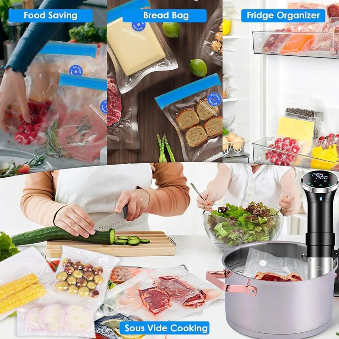 Sous Vide Garer WiFi 1100W: Іммерсійний циркулятор для су-від з точним контролем температури (25-95°C) та таймером. Водонепроникний IPX7. Комплект з пакетами для су-від (22 шт)