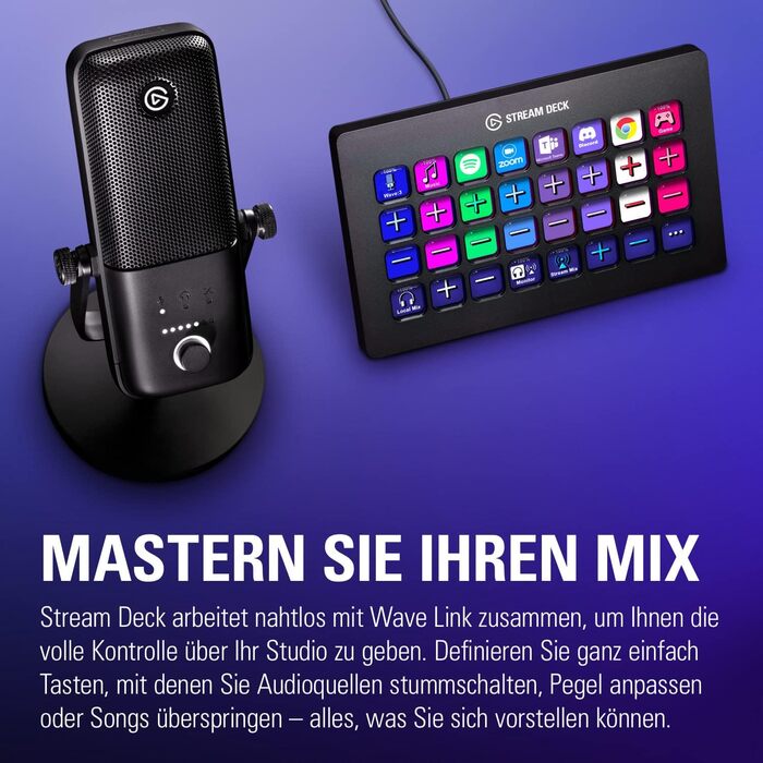 Elgato Wave:3 – професійний USB конденсаторний мікрофон для стрімінгу, подкастів, ігор та домашнього офісу, з безкоштовним мікшуванням і плагінами звукових ефектів, захист від спотворень, Plug & Play, для Mac і ПК