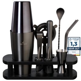 Набір для коктейлів з нержавіючої сталі 11 предметів – набір Boston Cocktail Shaker 825мл з підставкою та аксесуарами для бару, набір для бармена, набір для приготування коктейлів, барний набір, Boston Shaker, чорний металік