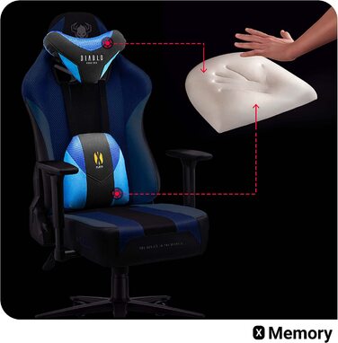 Ігрове крісло Diablo X-Player Frost Black L, тканинне, ергономічне, 3D підлокітники, для офісу і комп'ютера, з подушками для шиї та попереку