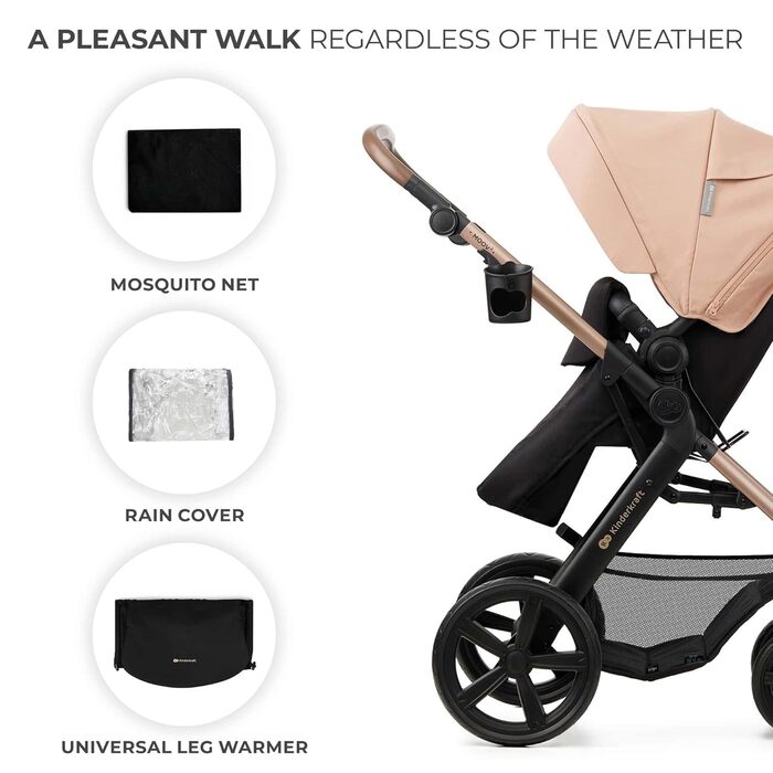 Дитяча коляска Kinderkraft MOOV2 4 в 1 з автокріслом I-SIZE, бежевий PRO, до 22 кг