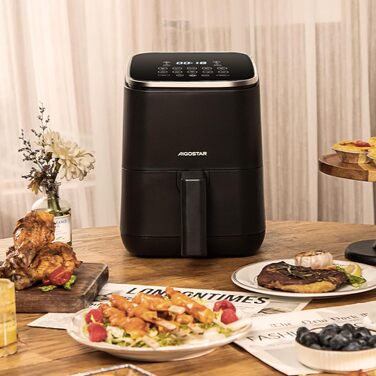 Аерофритюрниця Aigostar Dot 2Л: Airfryer з LED-сенсорним екраном, 8 програмами, 1200W, регулюванням температури та таймером, антипригарне покриття, BPA-free